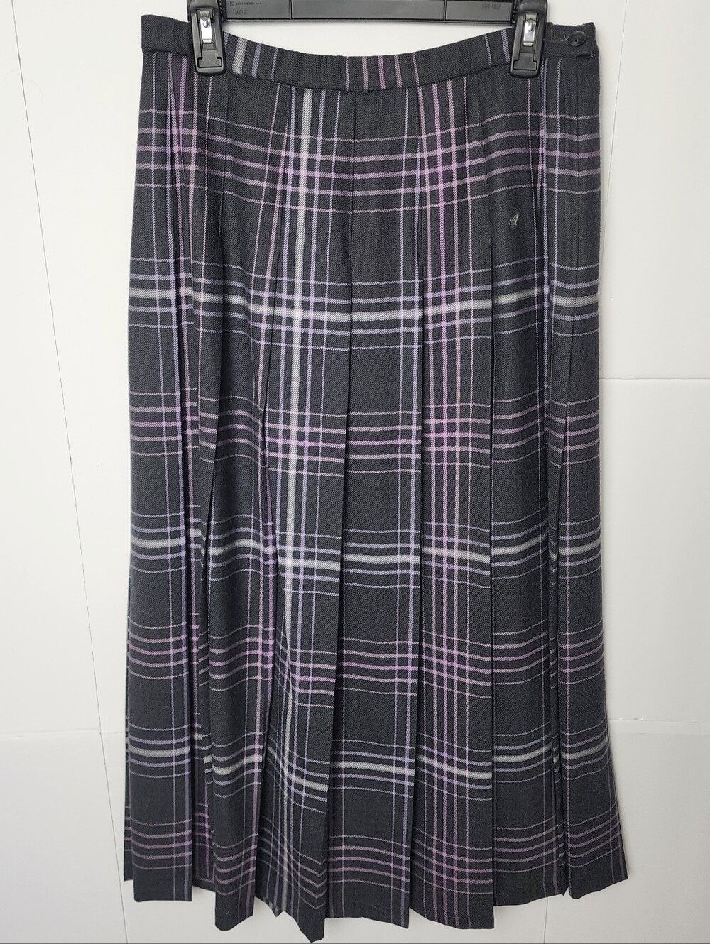 Pendleton Wool Pleated Plaid Long Maxi Skirt Sz 14 Vintage Gray Dark Academia